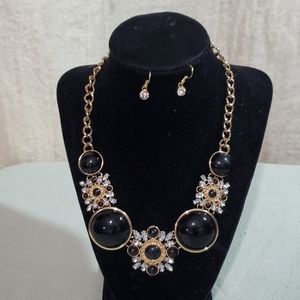 Black Onyx Type Stone Necklace and Earrings Set